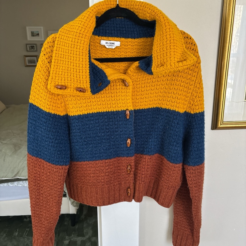 Re/Done Mustard, Navy, and Rust Cardigan